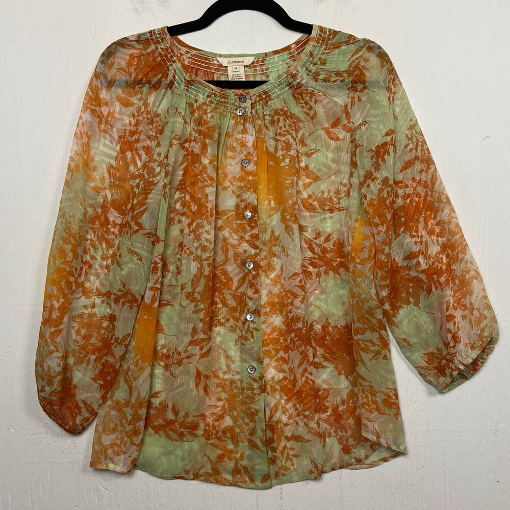 Sundance Women's 100% Silk Long Sleeve Sheer Boho Cottage Blouse Top Medium